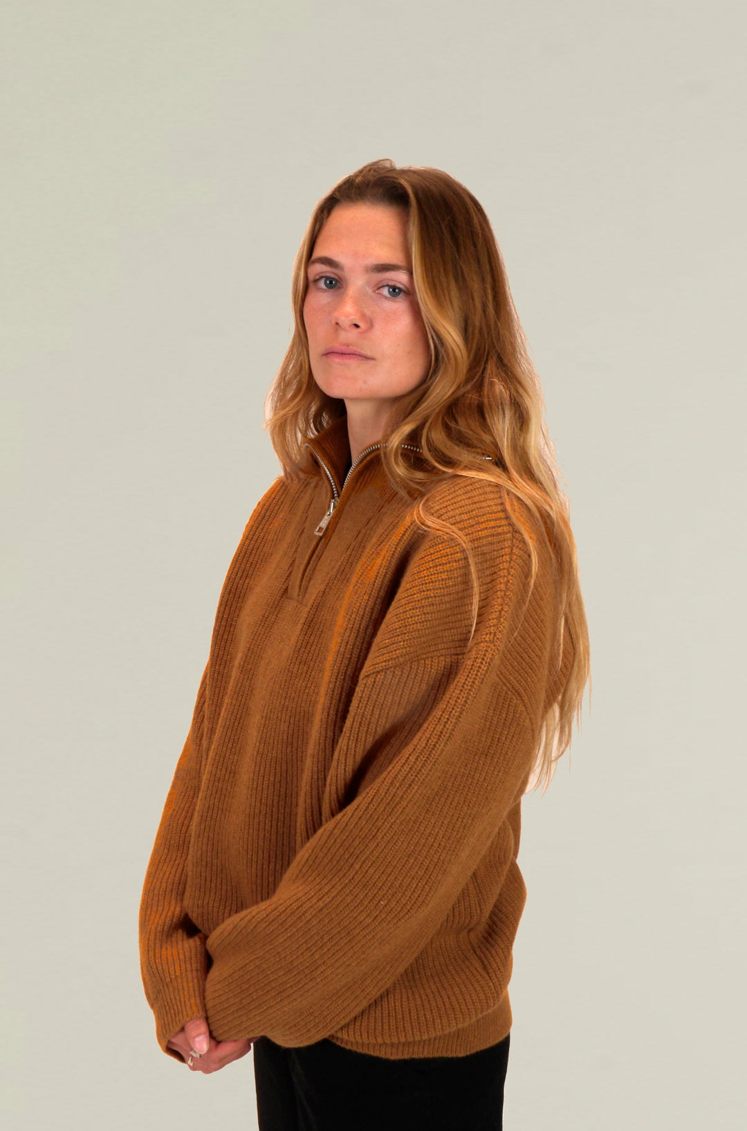 Zipped collar jumper "George" - Camel